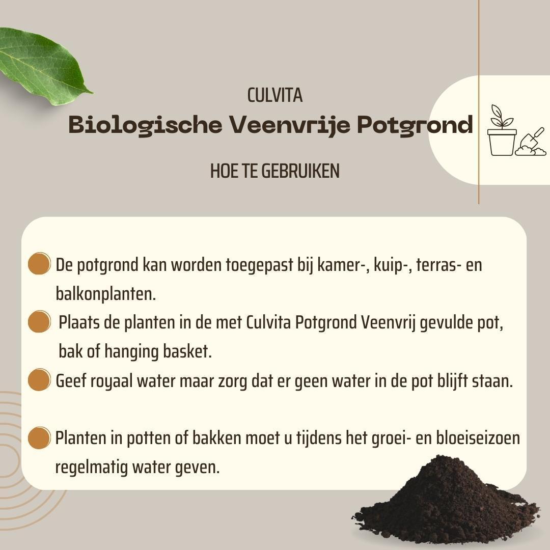 Culvita | Biologische Veenvrije potgrond 40 liter - Potgrond voor kamerplanten & buitenplanten - inclusief organische meststof